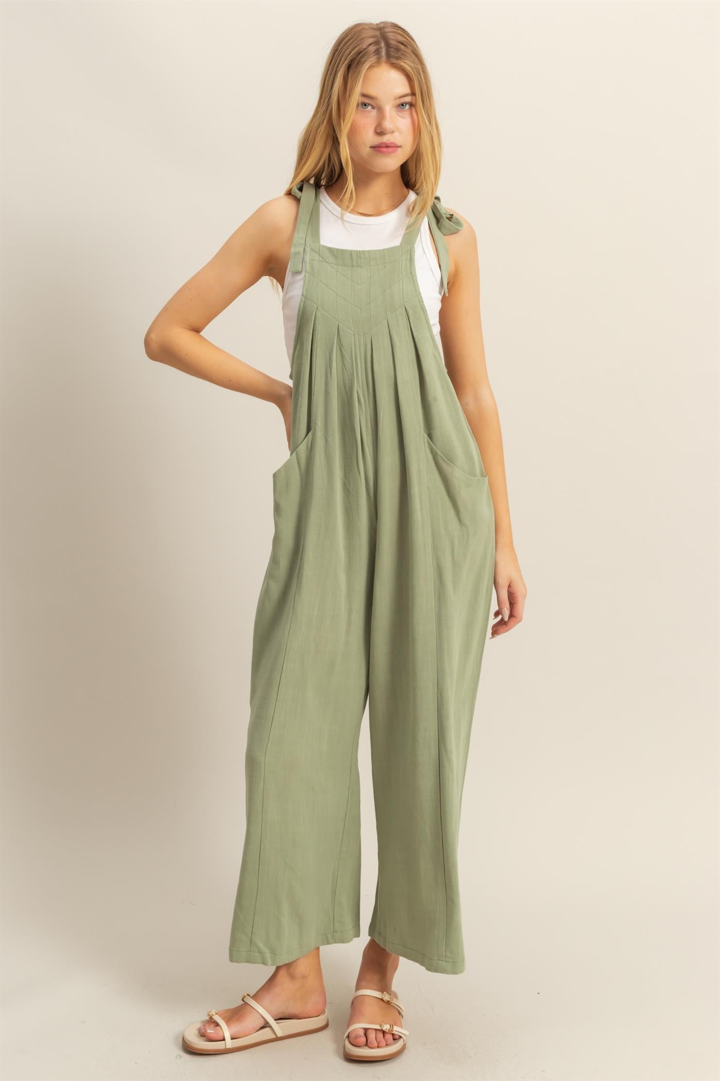 Self Tie Shoulder Strap Jumpsuit