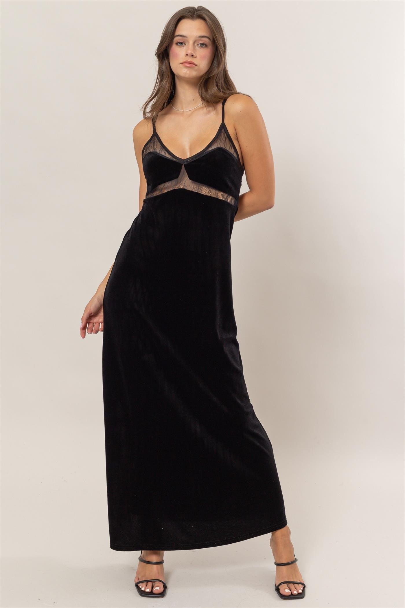 Velvet with Lace Peekaboo Detail Dress The Hanger Boutique Velvet with Lace Peekaboo Detail Dress The Hanger Boutique