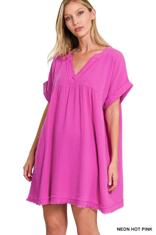 Double Gauze Raw Edge Dress