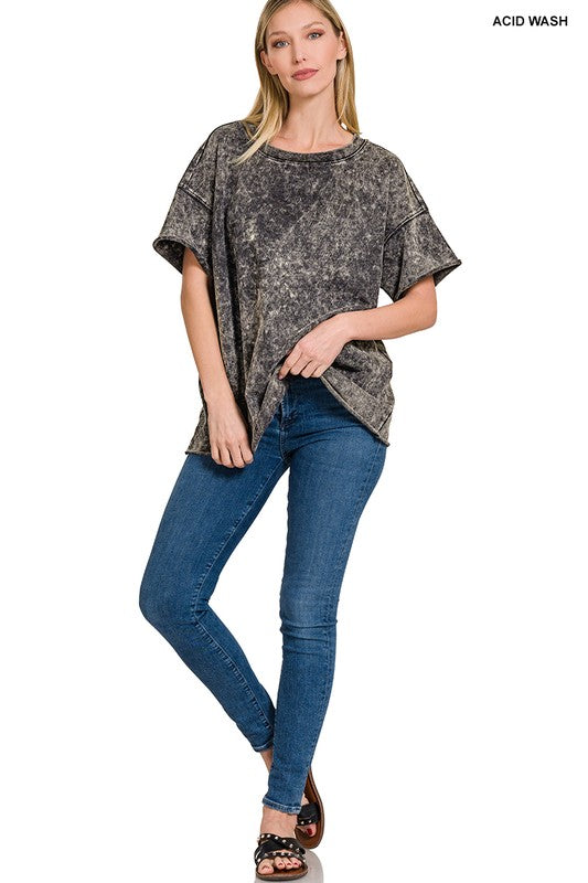Acid Wash Oversized Drop Shoulder Tee