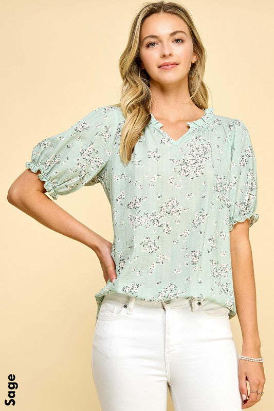 Floral Top with Split Neck
