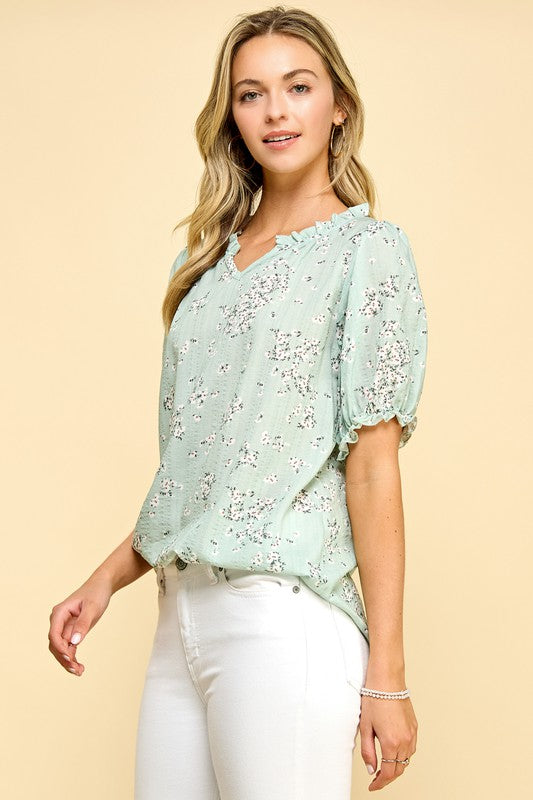 Floral Top with Split Neck