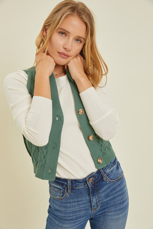 Cable Knit Button Front Vest