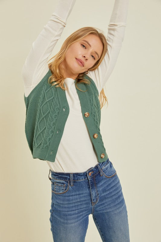 Cable Knit Button Front Vest