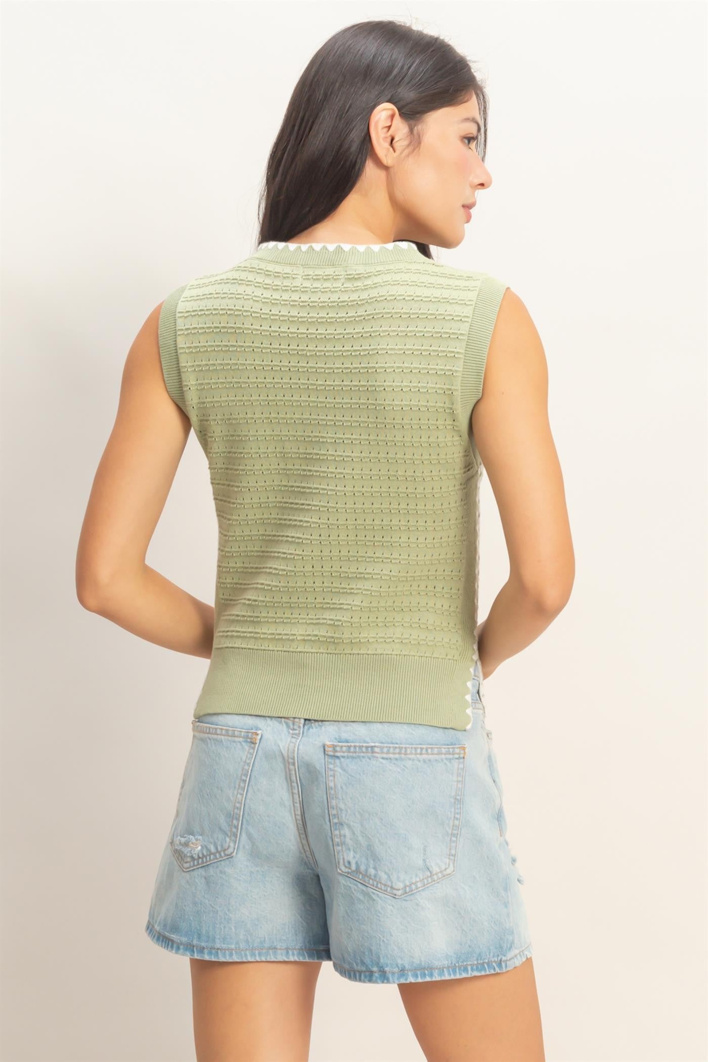 Eyelet Sleeveless Knit Top