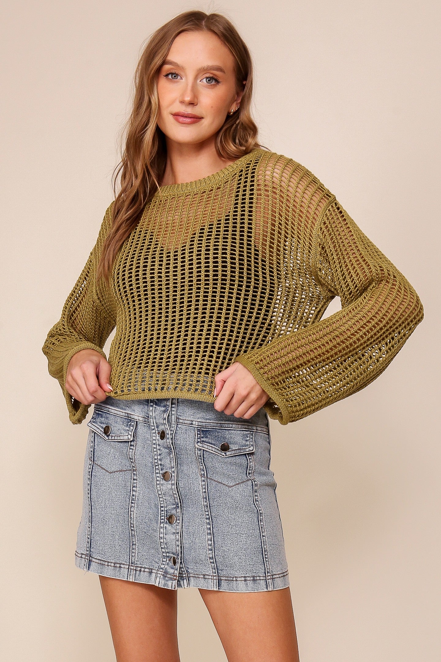 Crew Neck Crochet Sweater