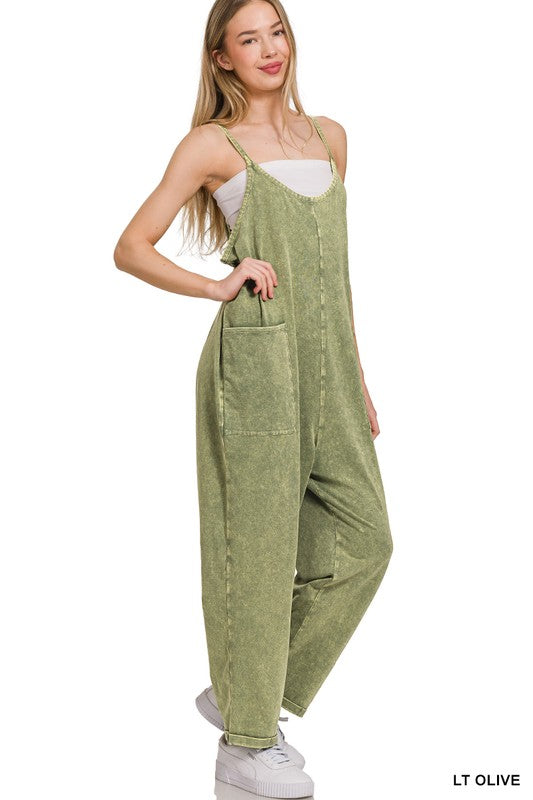 Washed Spaghetti Strap Slouchy Jumpsuit