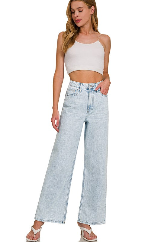 High Waist Wide Leg Straight Denim