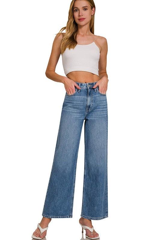 High Waist Wide Leg Straight Denim