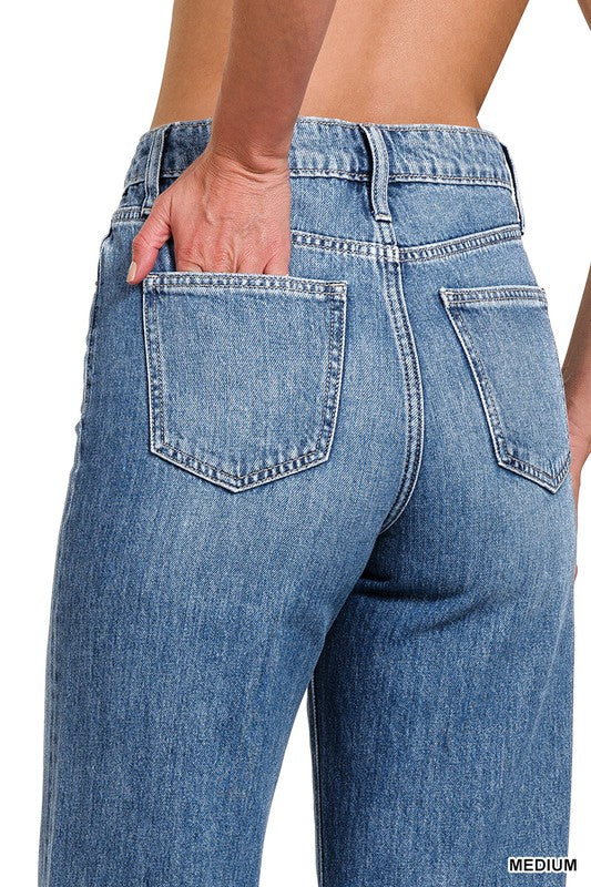 High Waist Wide Leg Straight Denim