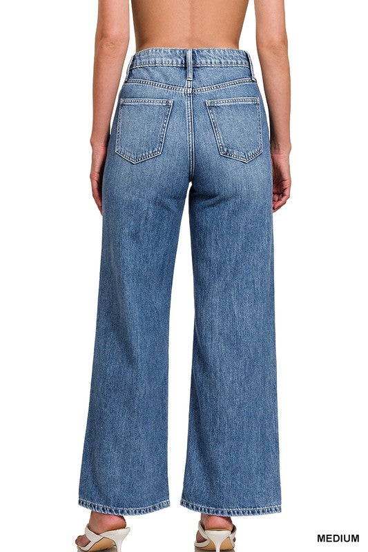 High Waist Wide Leg Straight Denim
