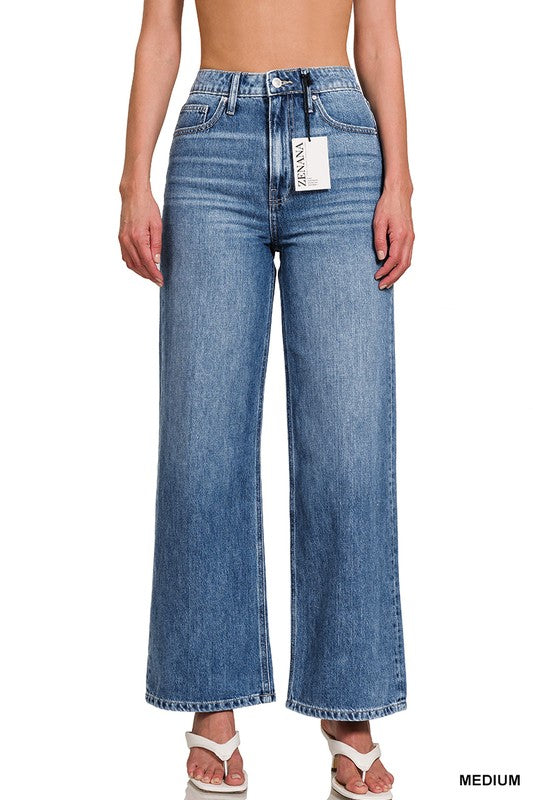 High Waist Wide Leg Straight Denim
