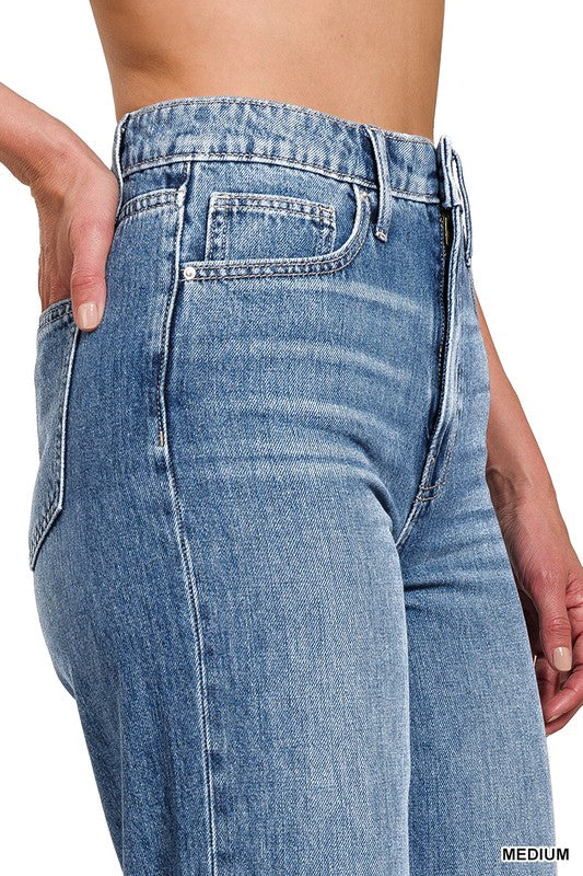High Waist Wide Leg Straight Denim