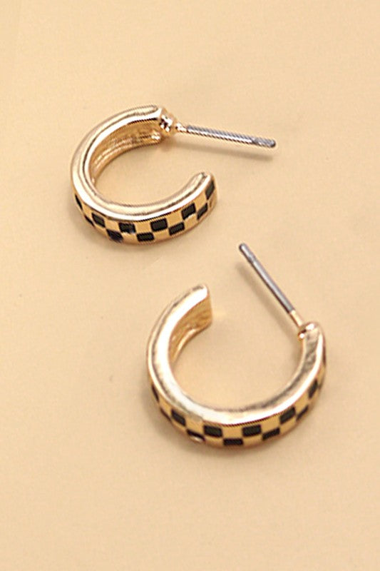 Mini Checkered Huggie Hoop Earring
