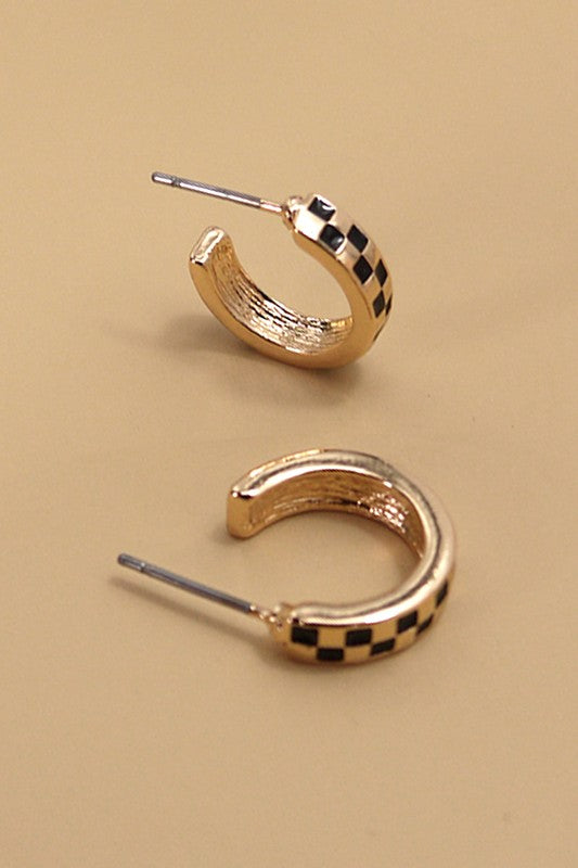 Mini Checkered Huggie Hoop Earring