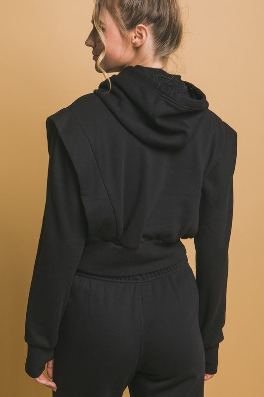 Ribbed Shoulder Cropped Hoodie