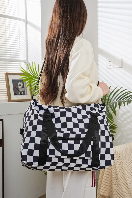 Large Capacity Checkered Duffle Bag