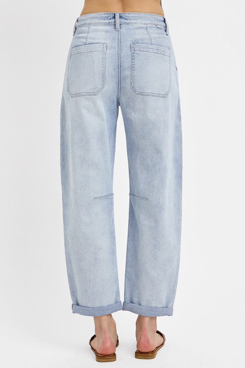 Darby Mid Rise Barrel Relaxed Patch Pocket Jean