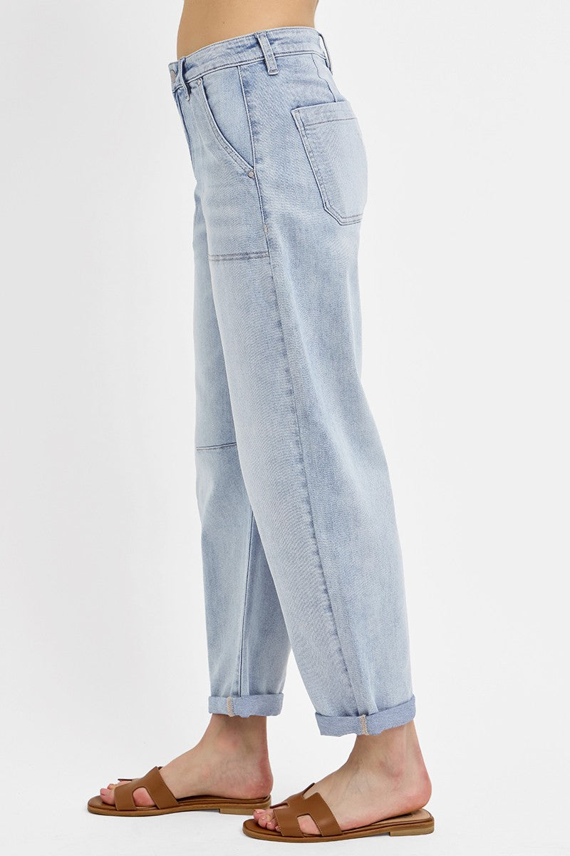 Darby Mid Rise Barrel Relaxed Patch Pocket Jean