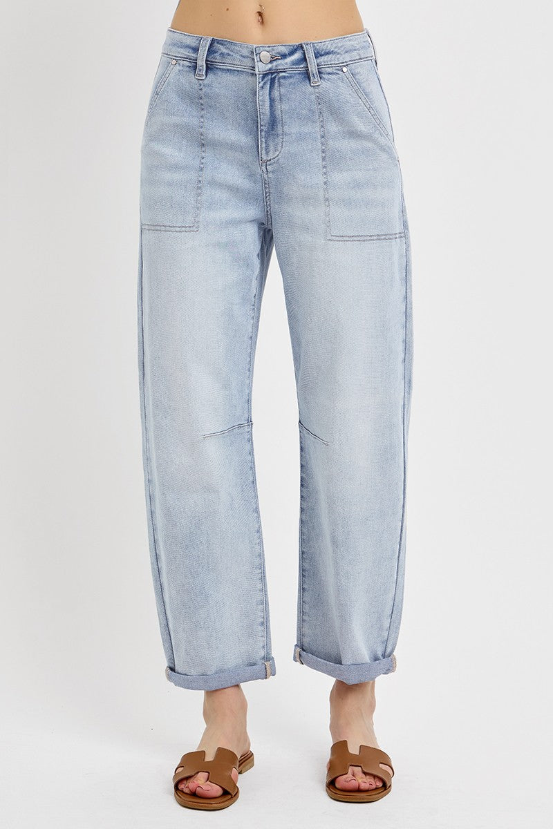 Darby Mid Rise Barrel Relaxed Patch Pocket Jean