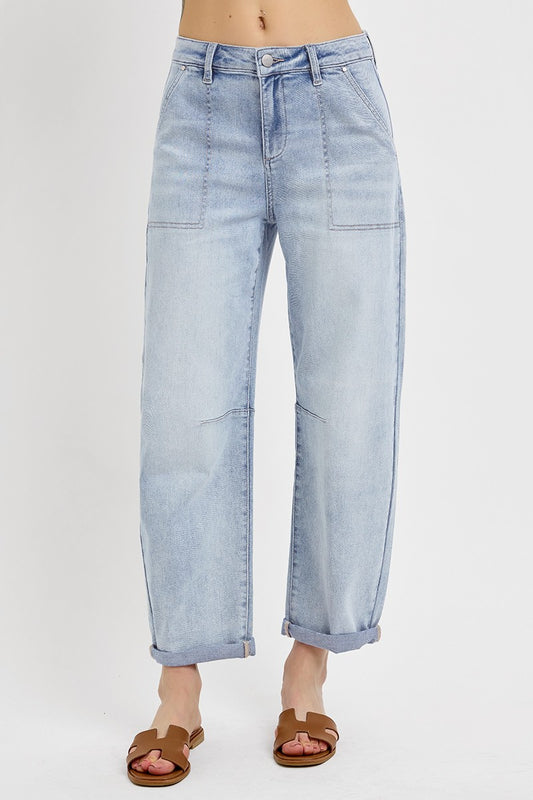 Darby Mid Rise Barrel Relaxed Patch Pocket Jean