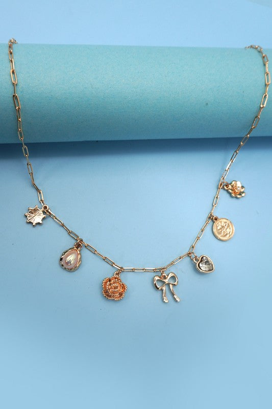 Bow, Heart, Flower Charm Necklace