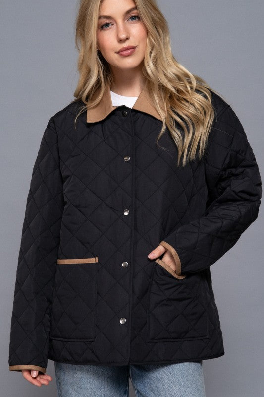 Lapel Collar Quilted Jacket