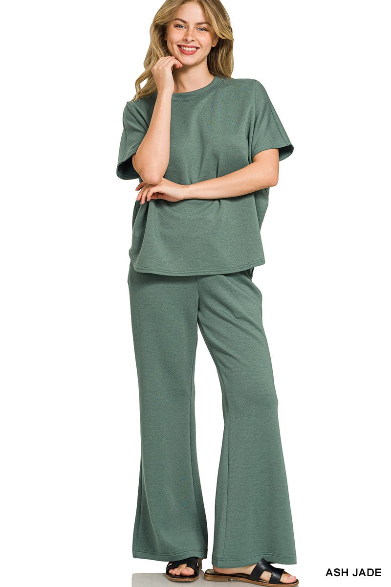 Scuba Curved Hem Top and Pants Set