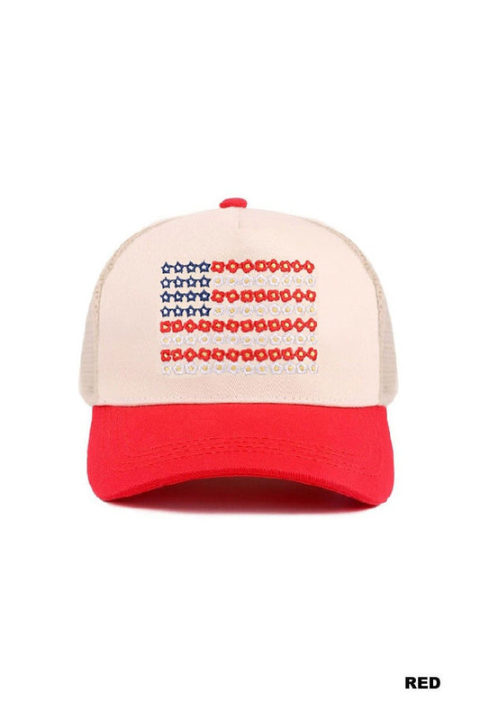 Star Floral American Flag Snapback Hat