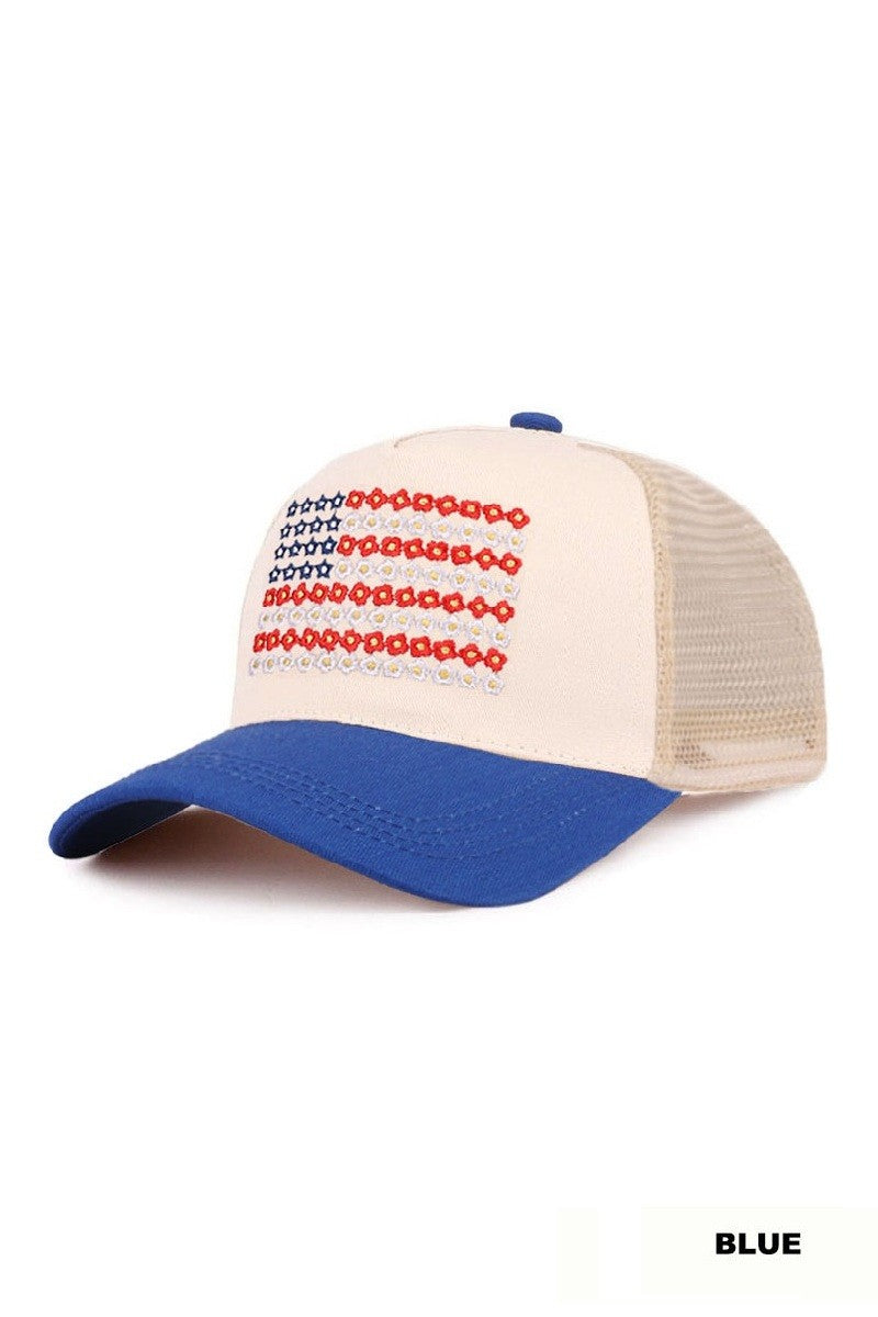 Star Floral American Flag Snapback Hat