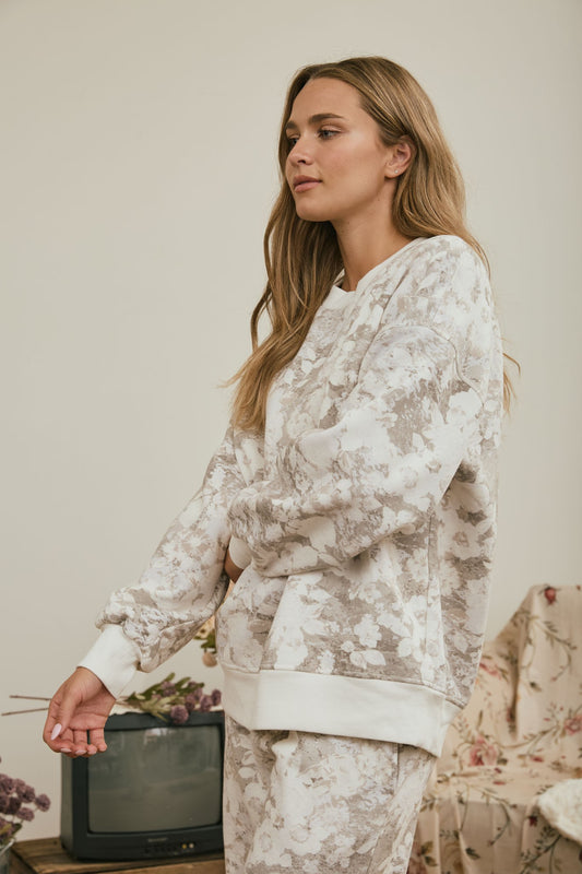 Floral Washed Boxy Crewneck Sweatshirt