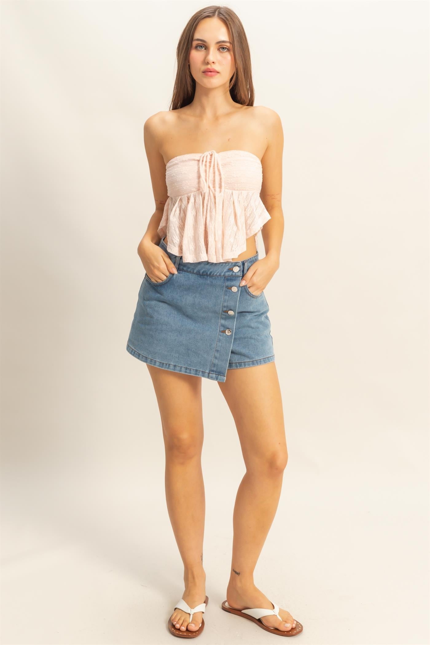 Cross Front Denim Skort