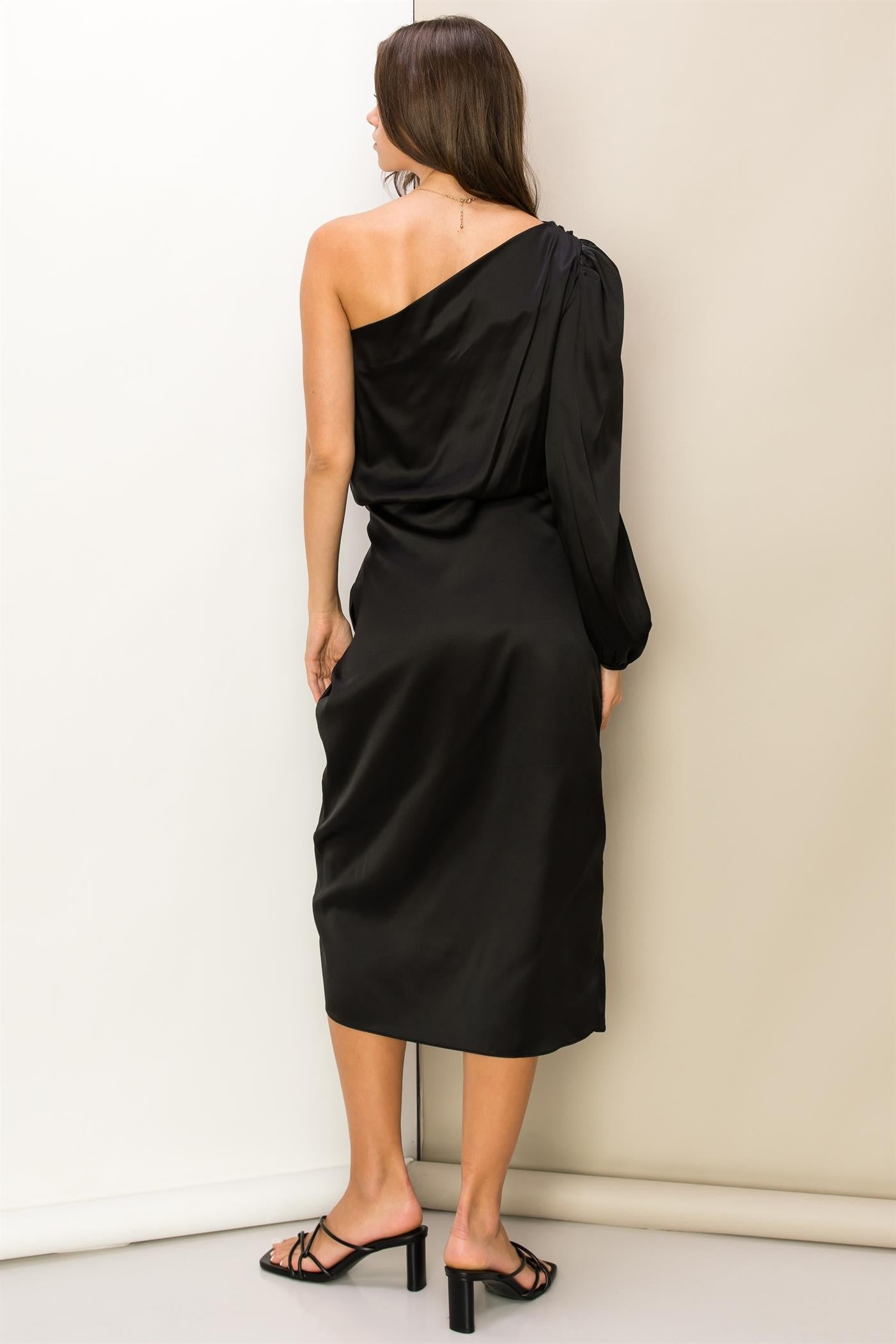 Satin One Shoulder Midi Dress