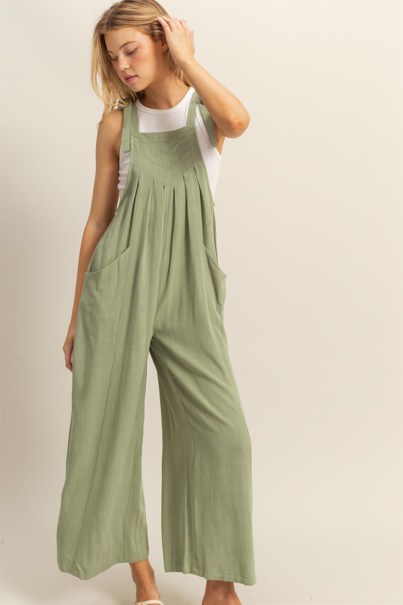 Self Tie Shoulder Strap Jumpsuit