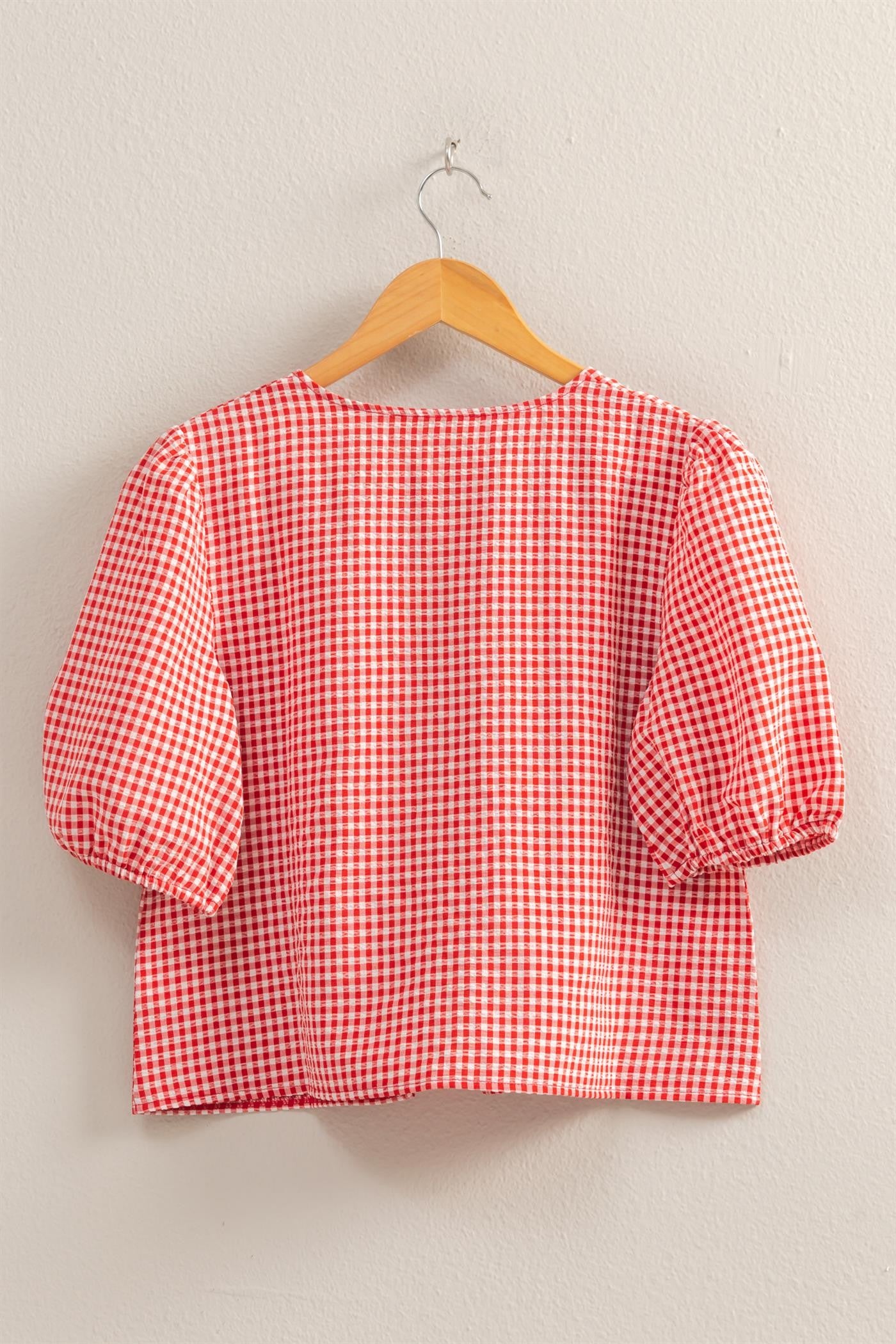 Gingham Tie Front Blouse