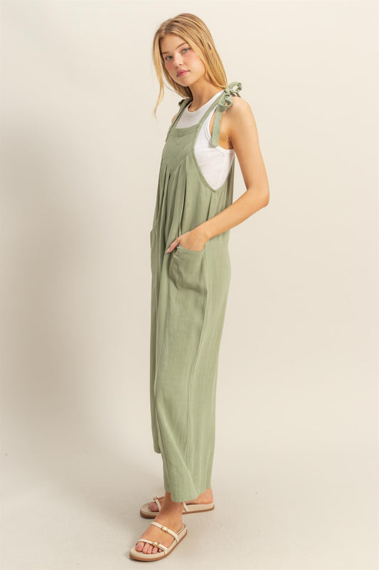 Self Tie Shoulder Strap Jumpsuit