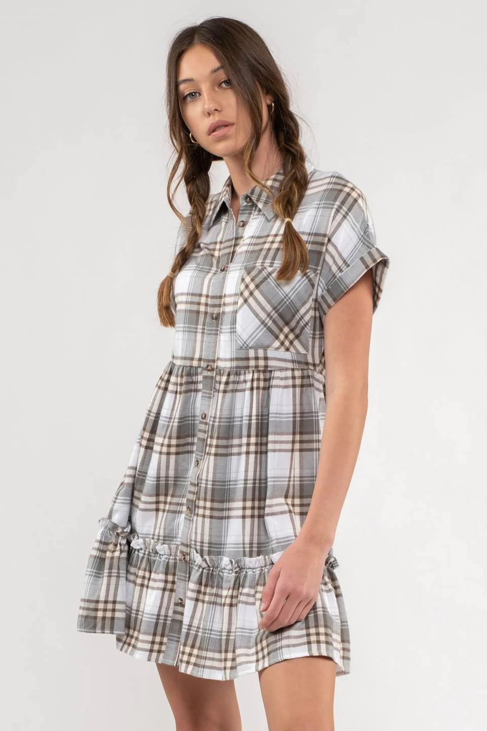 Ruffle Hem Plaid Dress