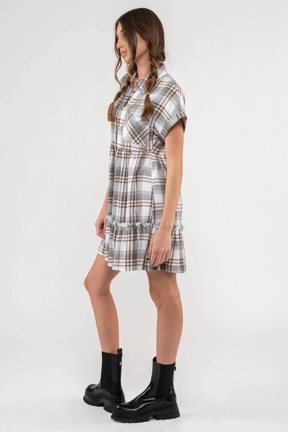 Ruffle Hem Plaid Dress