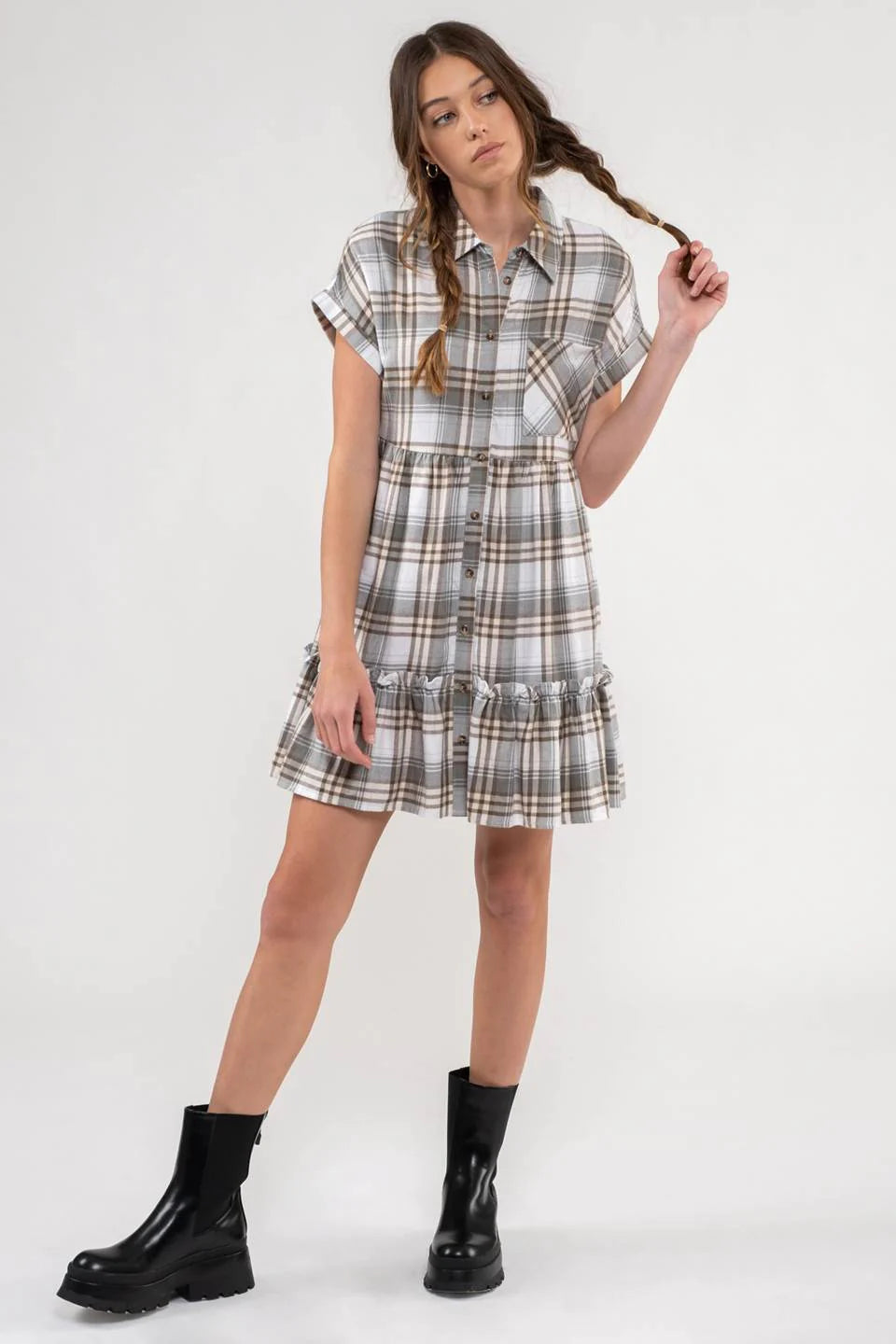 Ruffle Hem Plaid Dress