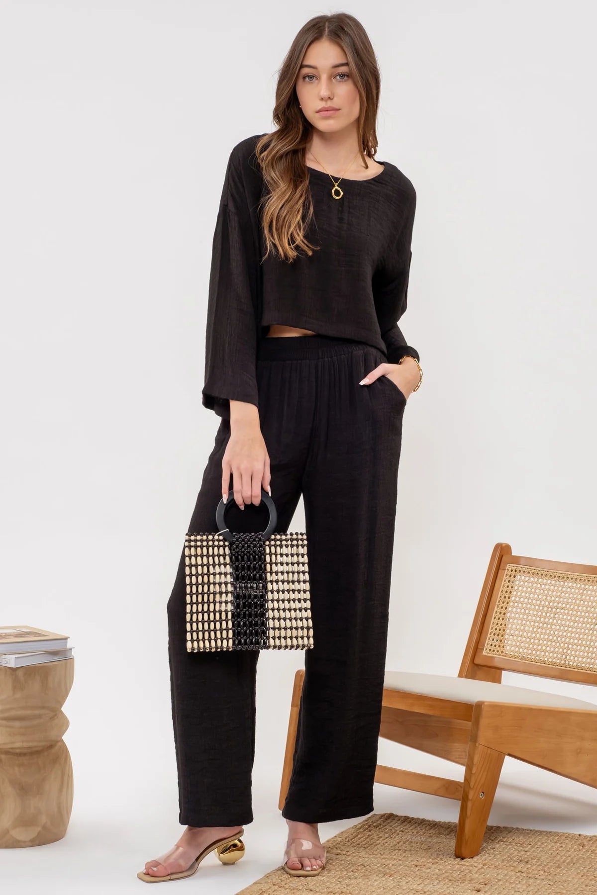 Lightweight High Rise Wide Leg Pants