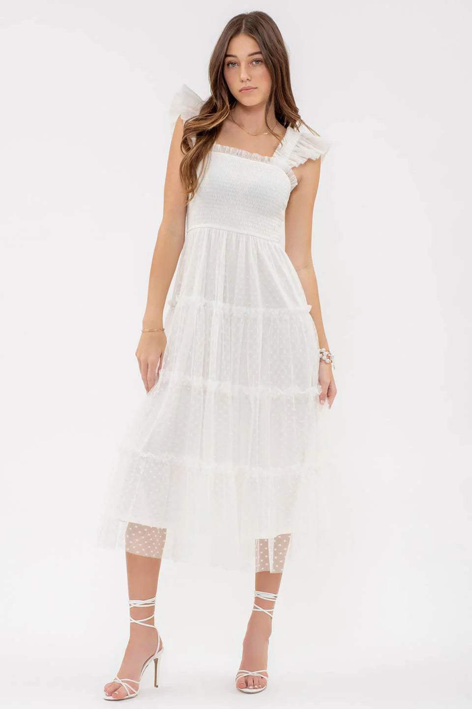 Polka Dot Mesh Midi Dress