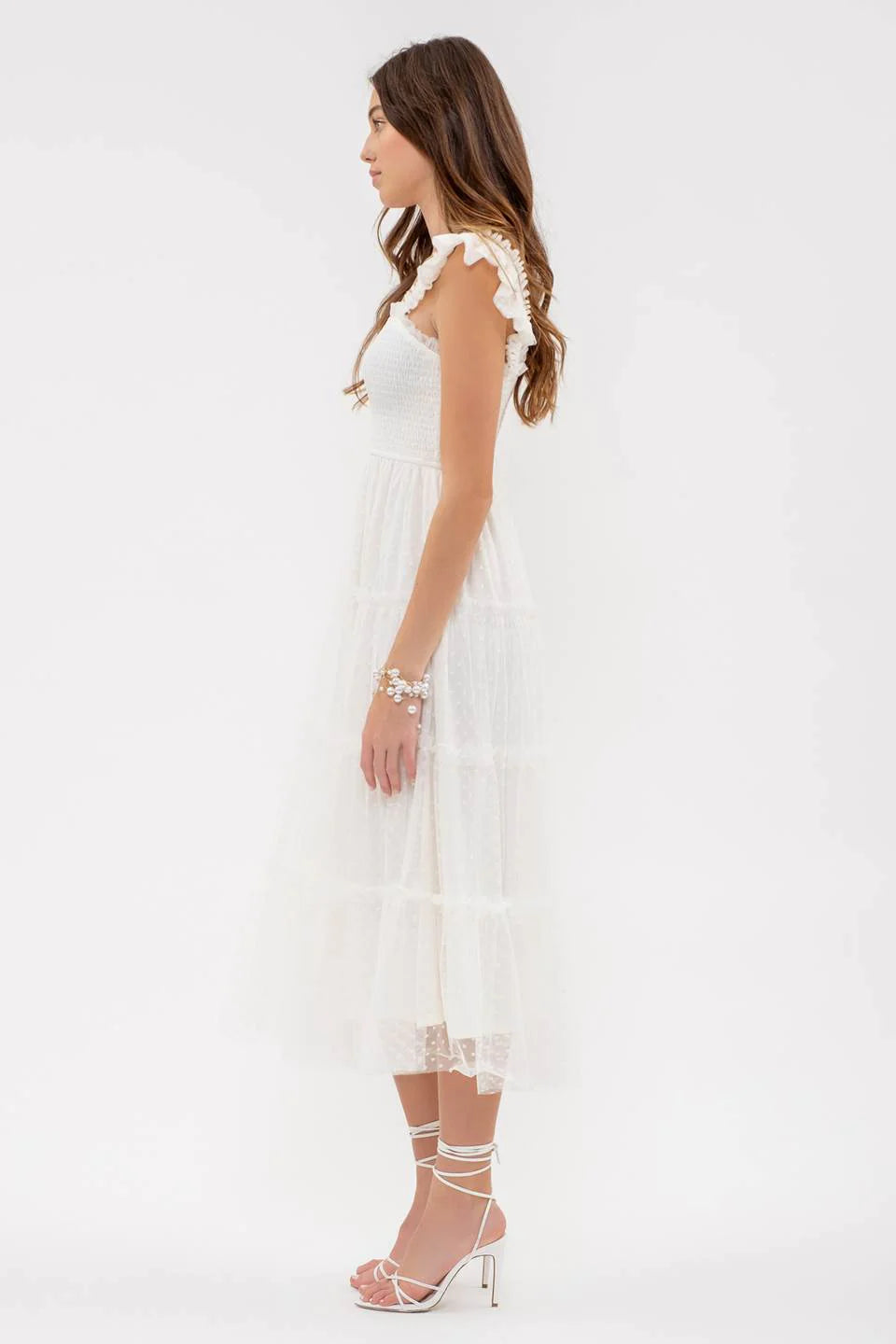 Polka Dot Mesh Midi Dress