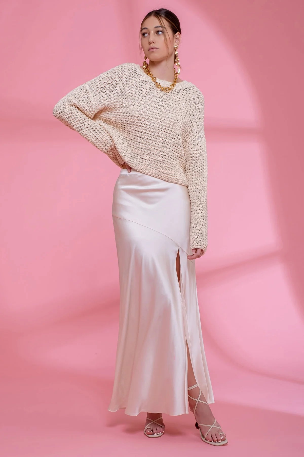 Open Knit Crewneck Sweater