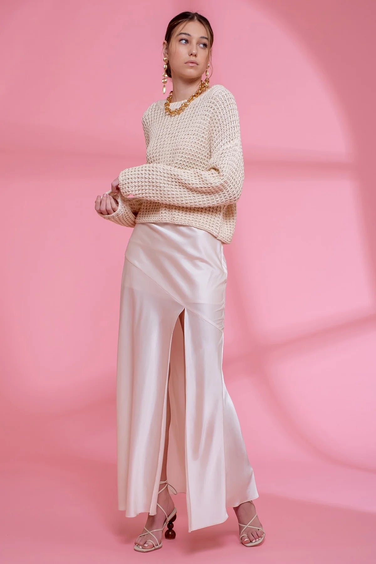 Open Knit Crewneck Sweater