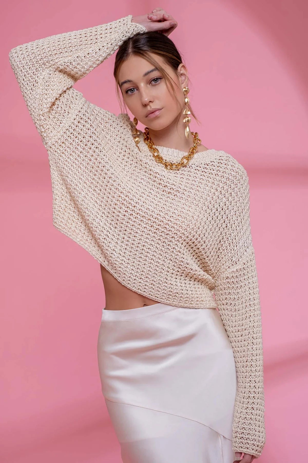 Open Knit Crewneck Sweater