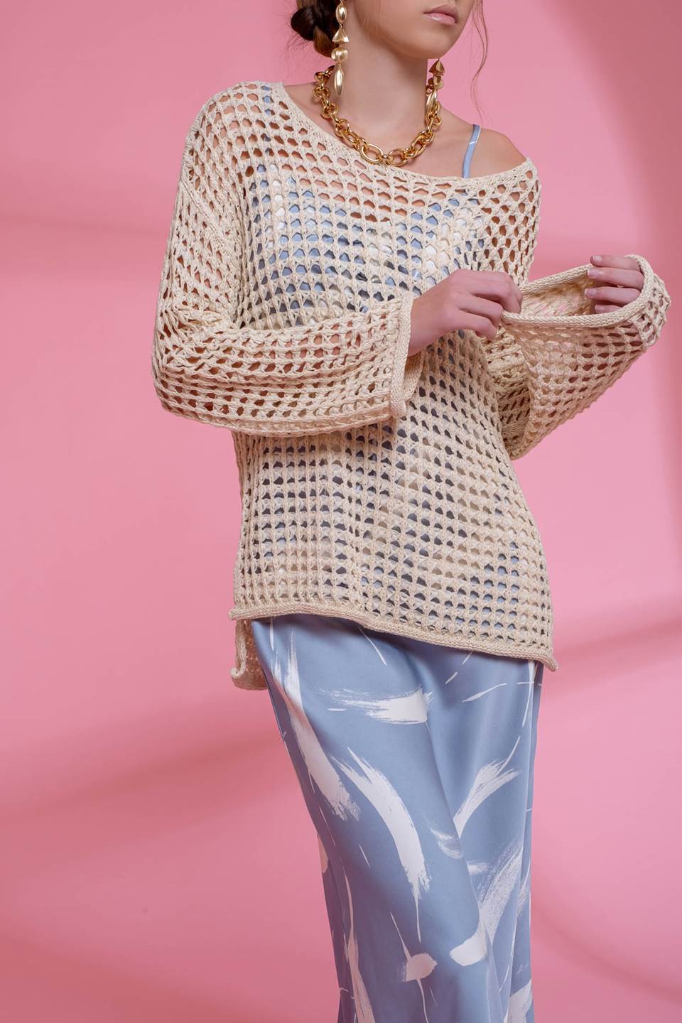 Oversized Crochet Knit Sweater