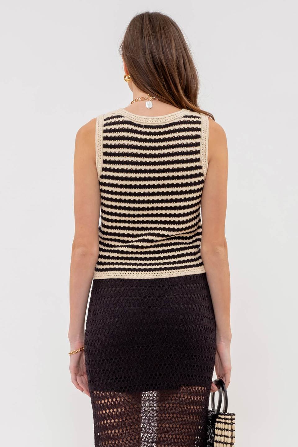 Striped Crochet Knit Sweater Tank