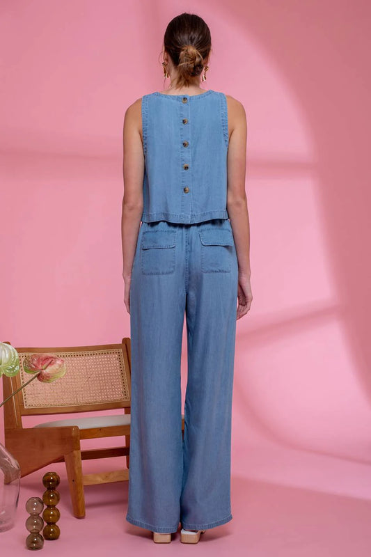 High Waist Chambray Pants