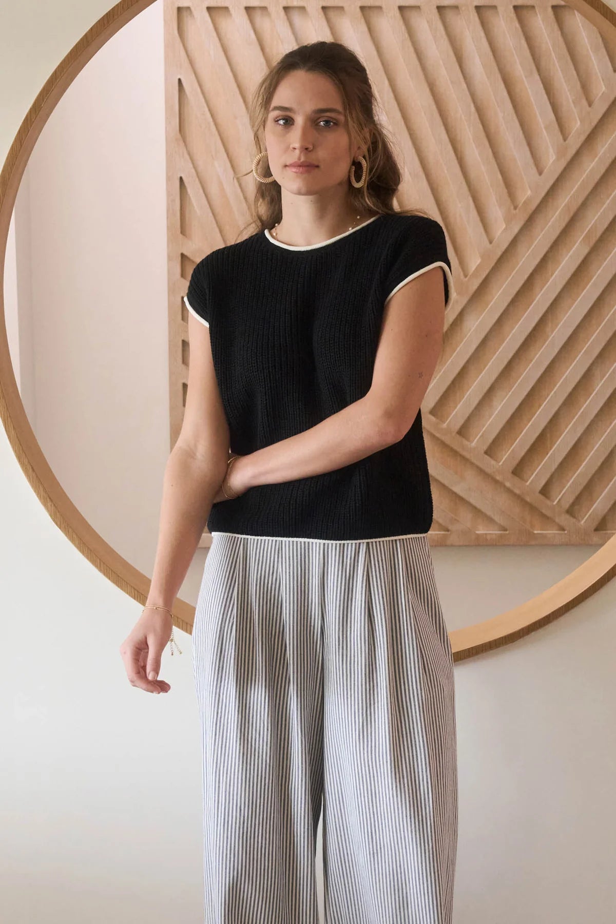 Contrast Trim Button Back Sweater