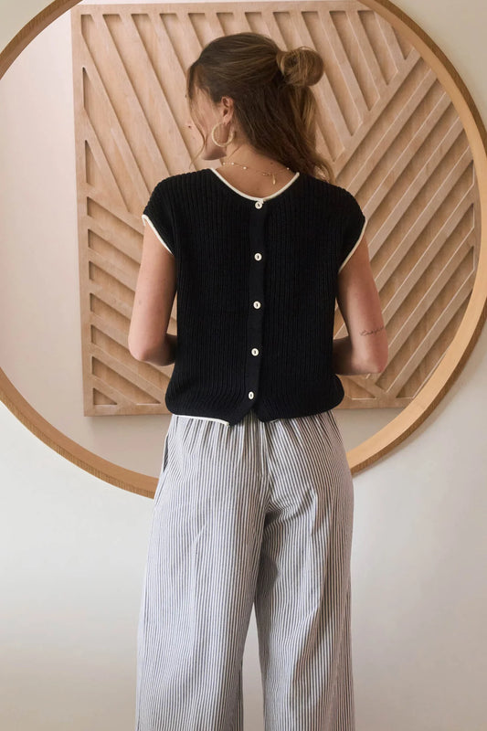 Contrast Trim Button Back Sweater